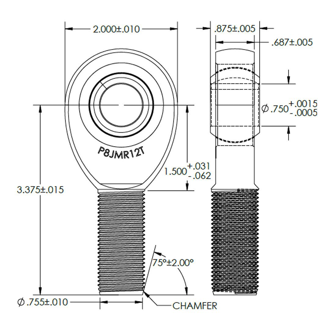 3/4" Bore x 7/8-14 Thread Pro 8 Series Rod Ends