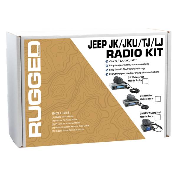 Rugged Radios - Jeep Wrangler TJ and LJ Two-Way GMRS Mobile Radio Kit JK 2-Door 07-10 and JKU 4-Door 07-19 / 41 Watt - G1 Waterproof | JKU-G1