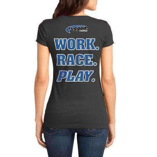 Rugged Radios - Rugged Radios WORK RACE PLAY Ladies T-Shirt - Grey Extra Large | LS3-XL