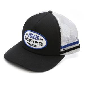 Rugged Radios Striped Snapback Hat - Black and White | HAT-RADRACE-TRUCKER