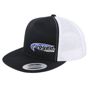 Rugged Radios Flat Bill Snapback Hat - Black and White | HAT-S2-FB